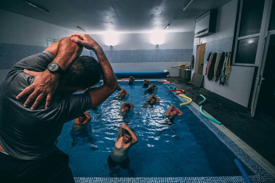 Group of people enjoying a water aerobics class